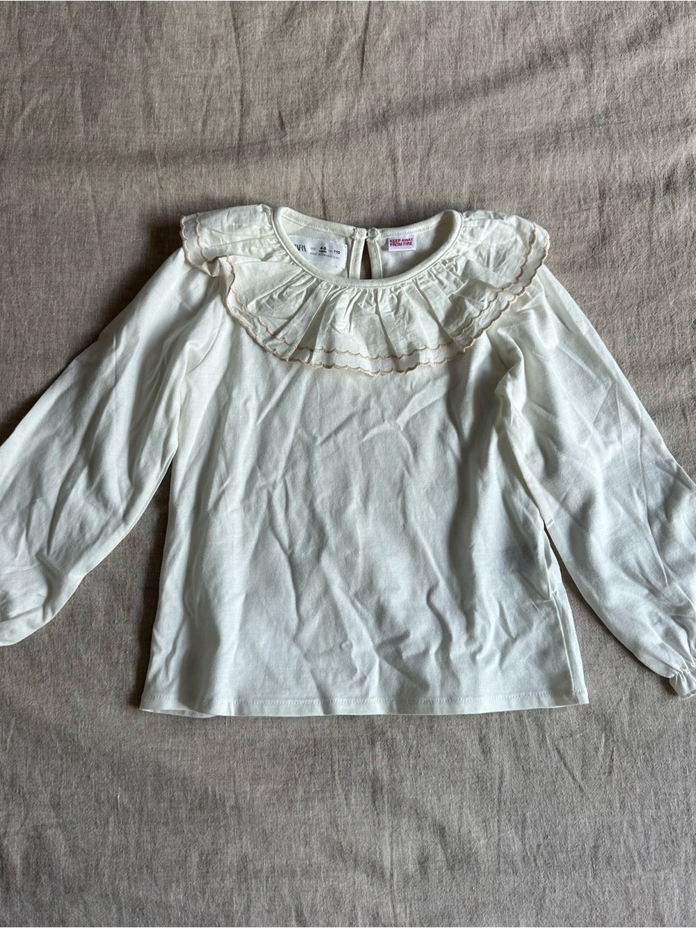 Zara Cream Ruffle Peter Pan Collar Long Sleeve Top